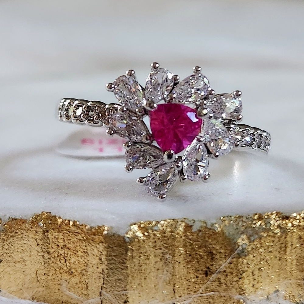 NWT Bomb Party 'The One I Love' Rose Corundum Rhodium Plated Ring - Size 11